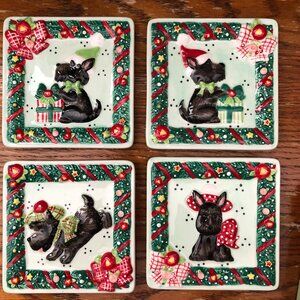 Mary Engelbreit Scottie Christmas Scottish Terrier Ceramic Mini Plates